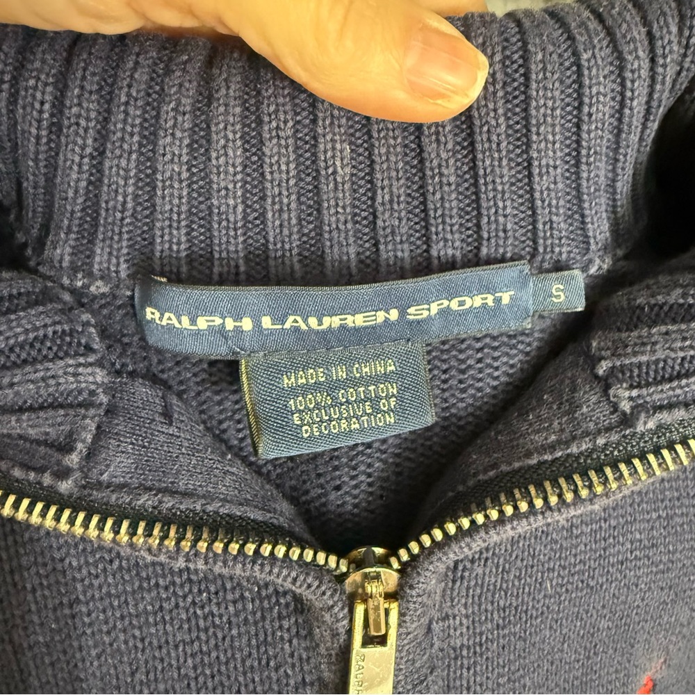 Vintage Ralph Lauren Sport zip up blue mock neck sweater with logo size small - Picture 7 of 12
